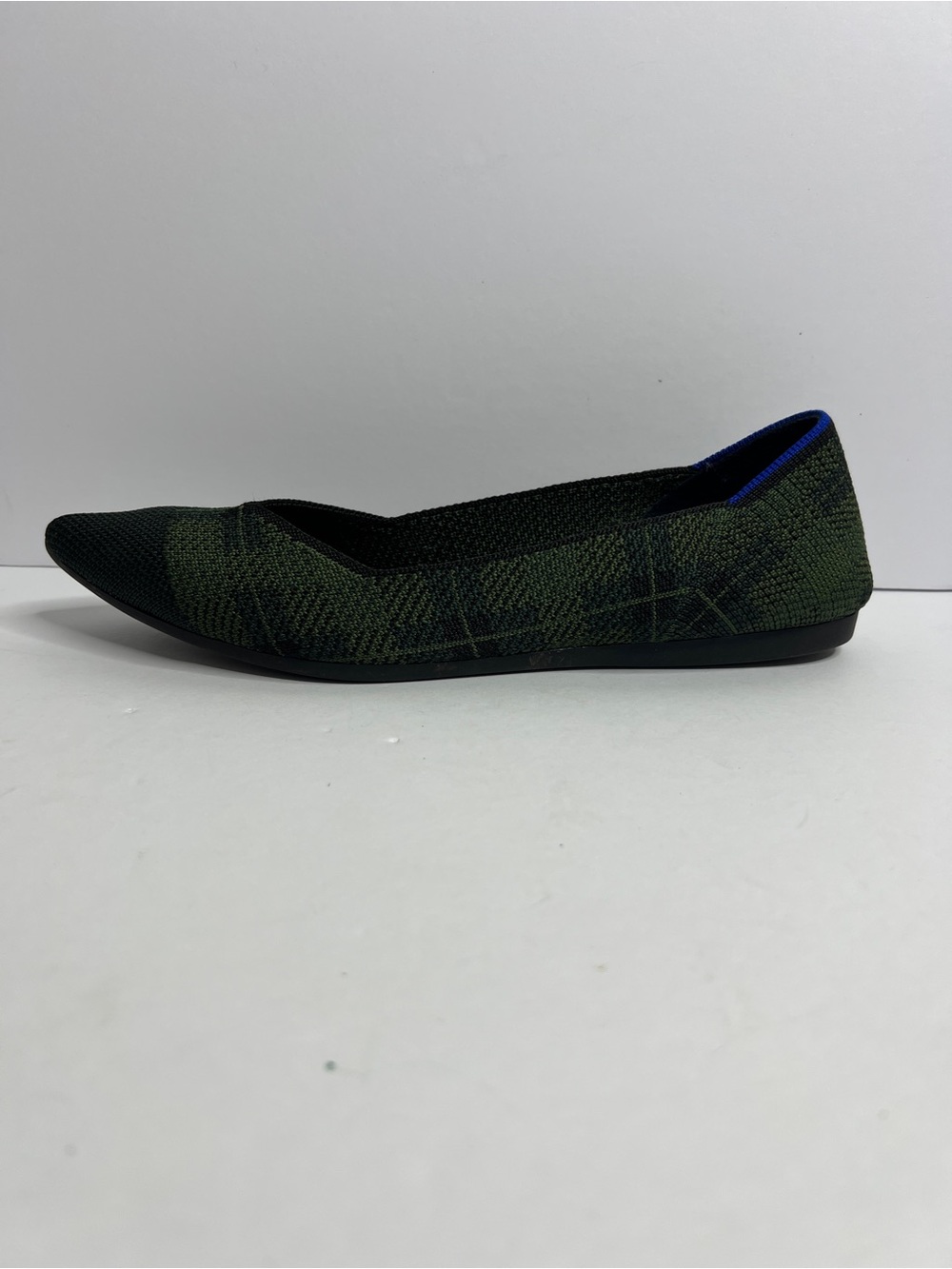 Rothy’s The Point Forest Green Plaid Pointed Toe Flats Size 7.5 - Picture 7 of 9